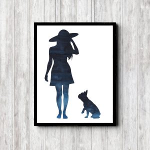 Printable Woman & Dog Silhouette