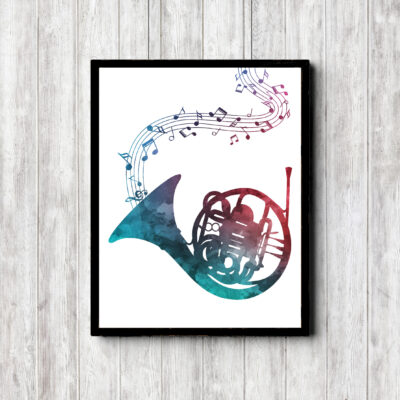 Watercolor French Horn Printable
