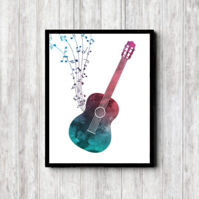 Watercolor Acoustic Guitar Silhouette
