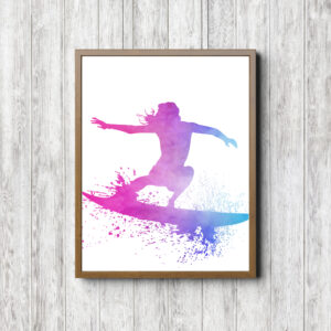 Female Surfer Watercolor Printable